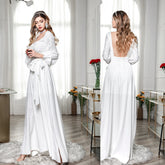 Fashion Women Long Sleeve Party Dress Long Style Mid-waisted Backless Chiffon Dress Sai Feel